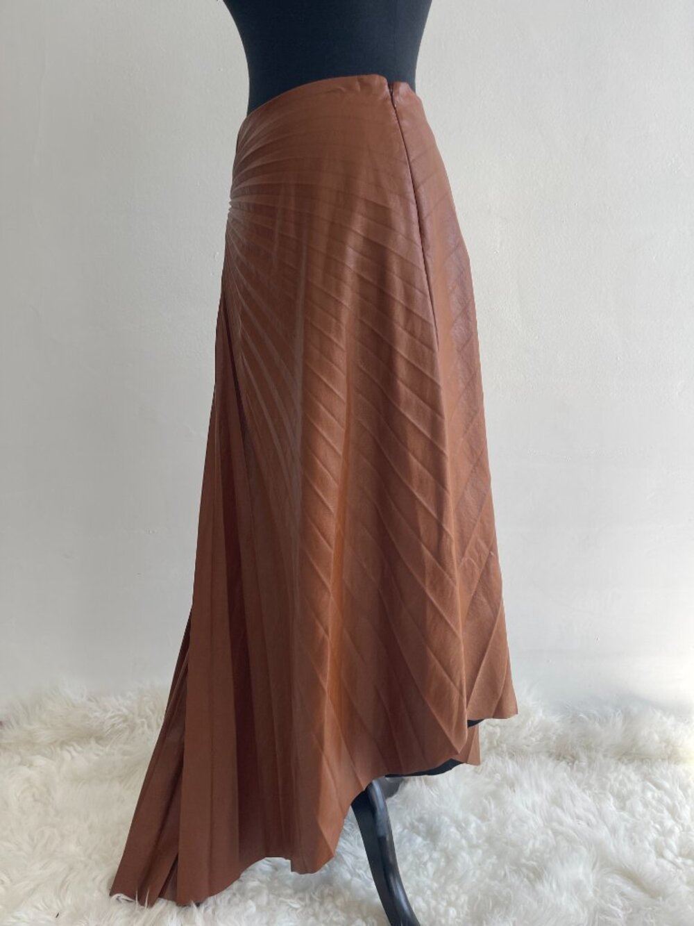 A.L.C. Tracy Skirt Faux Leather Pleated Asymetrical Skirt - Picture 3 of 4